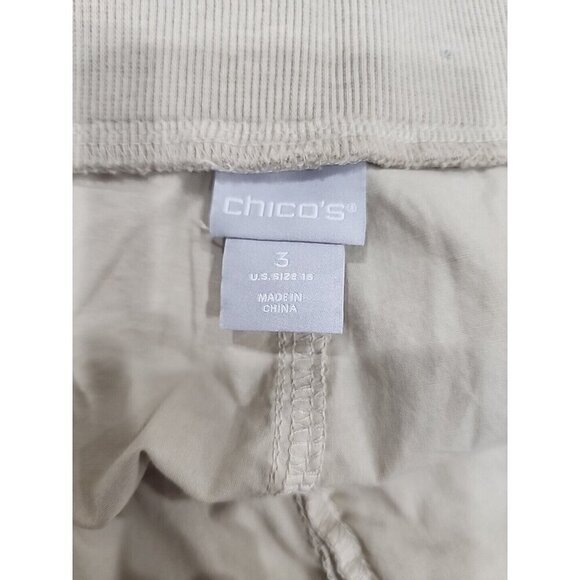 Chico's Pants Crop Beige High Rise Cotton Pockets Zip Jogger Hem Women's 16 - Picture 6 of 7